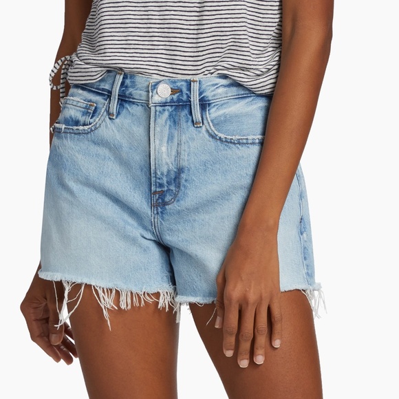NWT $198 FRAME Le Brigette High Waist Raw Edge Denim Shorts (Splitscreen) - 25! - Picture 3 of 7